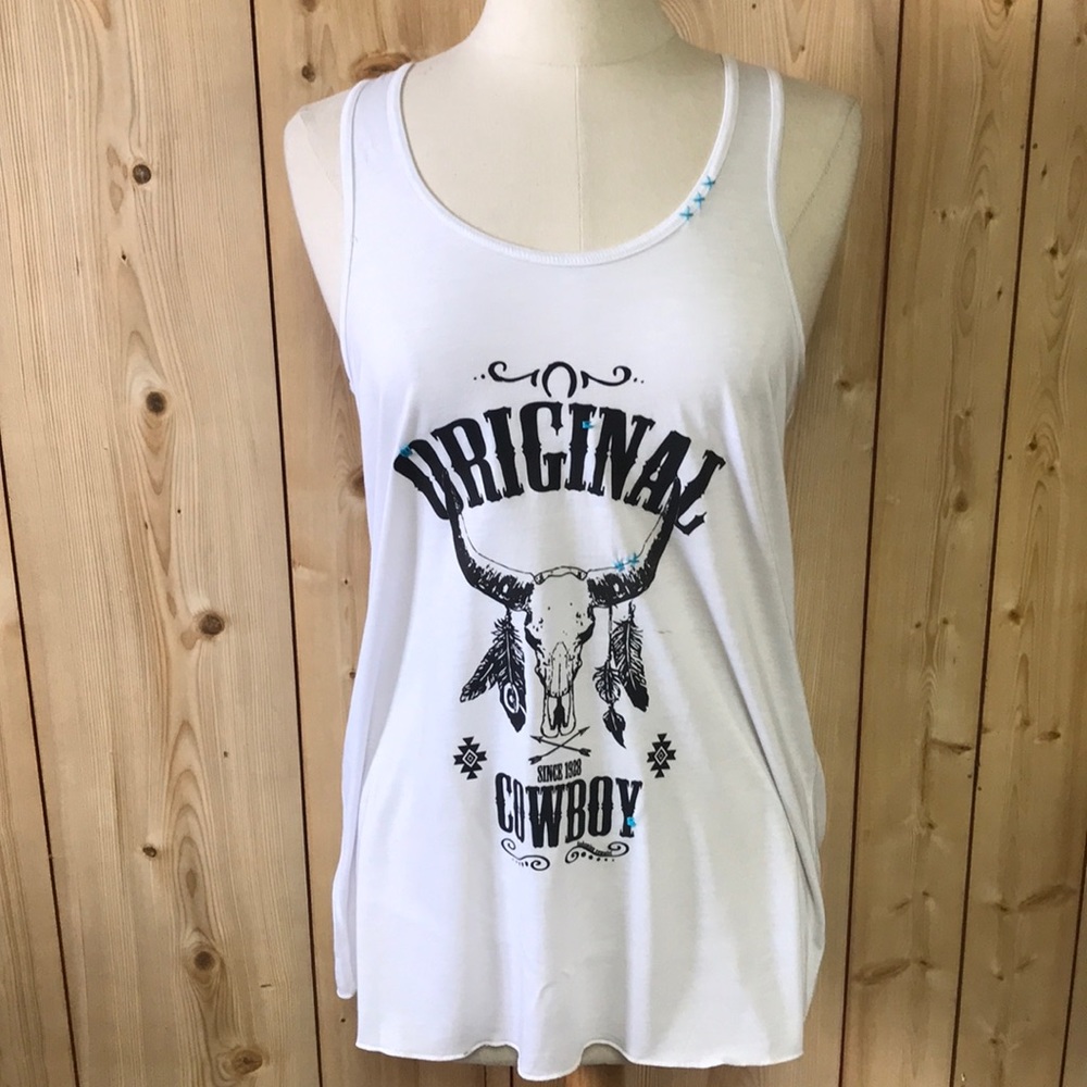 LAST CALL Bohemian Cowgirl cowskull ORIGINAL cowboy racerback tank XL NWT NFR